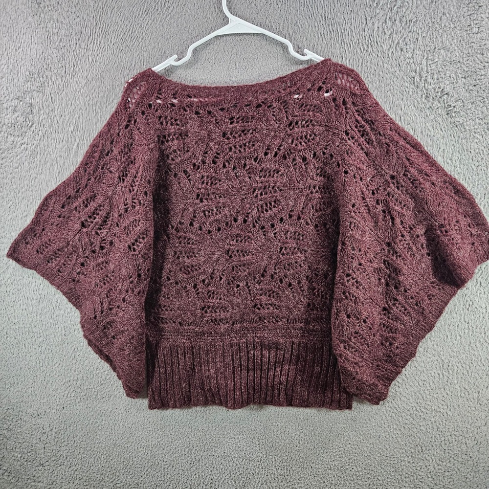 BCBGMAXAZRIA Burgundy Pointelle Open Knit Dolman Batwing Sleeve Sweater Small - Picture 7 of 10